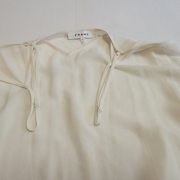 FRAME Spot Jacquard Silk Blend Smocked Peasant Top In Off White - Picture 15 of 16